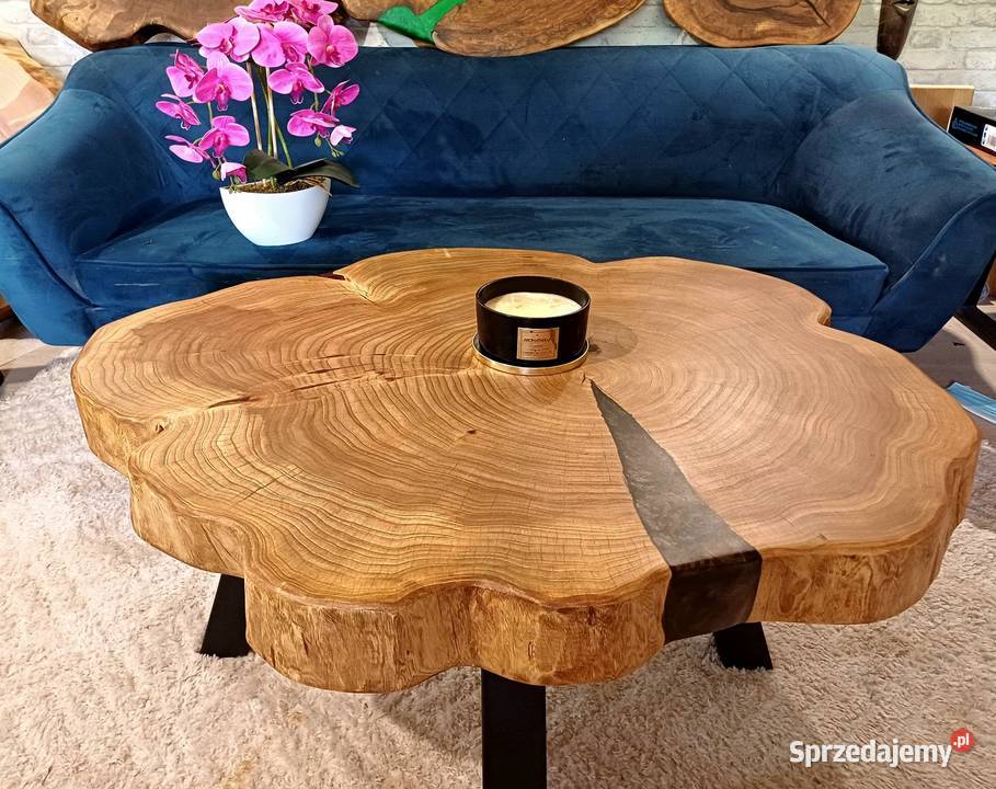 Stolik kawowy 96x78 LIVE EDGE plaster drewna Śrem