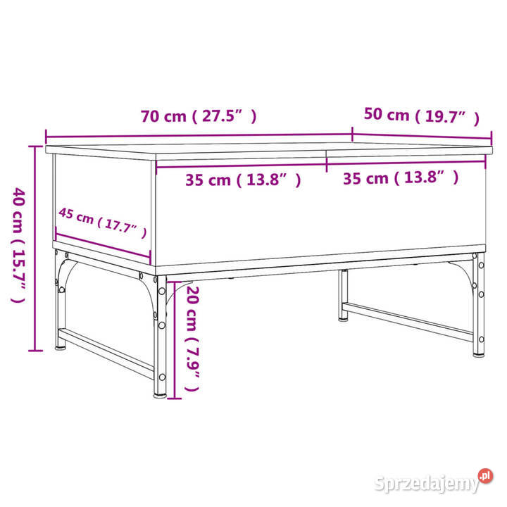 Stolik kawowy brązowy dąb 70x50x40 WM845375 Warszawa