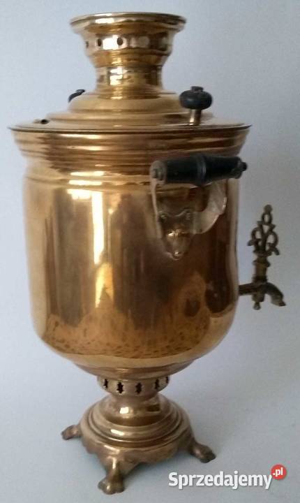 Rosyjski mosiężny samowar na węgiel Łódź