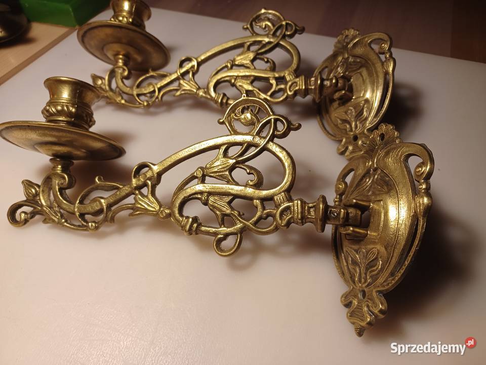 Komplet dwóch świeczników do pianina Mosiądz Lampiony i latarnie Poznań