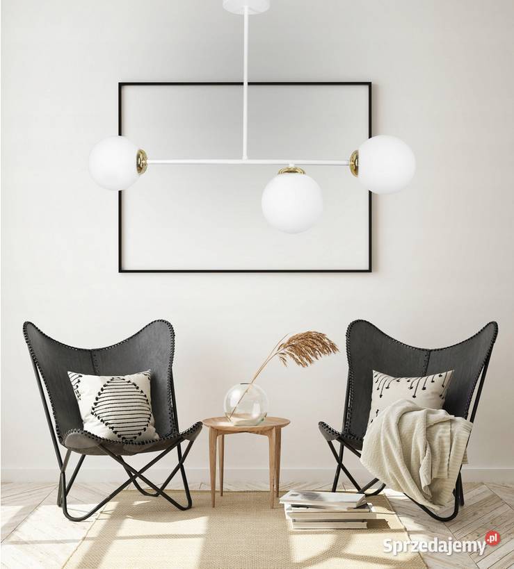 LAMPA WISZĄCA SUFITOWA ŻYRANDOL ZŁOTA BIAŁA KULE Choroszcz