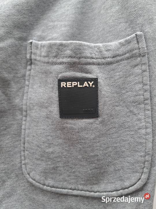 Szare spodnie dresowe Replay logo na nogawce Rozmiar XL Trąbki Wielkie
