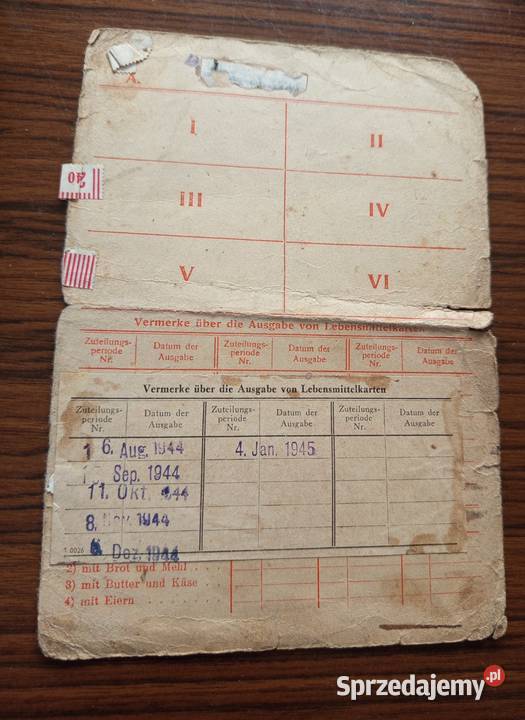 Karta żywnościowa 1944r Nakło nad Notecią