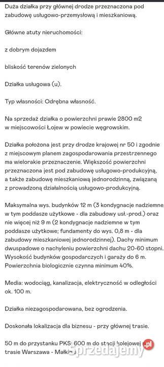Działka usługowo przemysłowo budowlana sprzedam