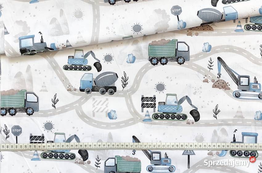 Materiał na pościel chłopca Pojazdy budowlane Lublin