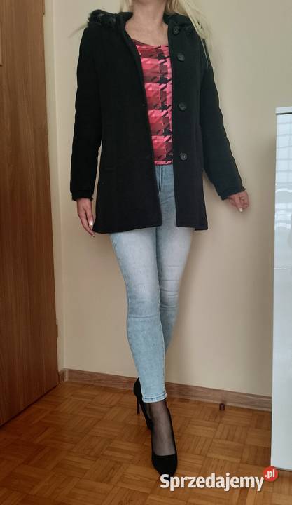 ELEGANCKA kurtka płaszczyk damski flausz czarny czarny podlaskie Łapy