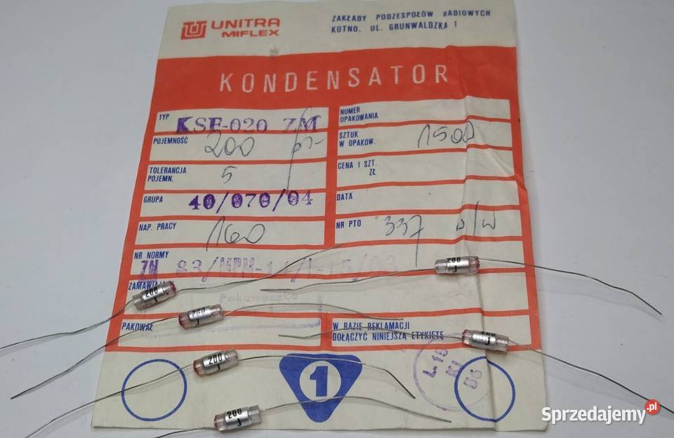 Kondensator 200pF 160V KsF 020 Unitra MIFLEX Gdańsk