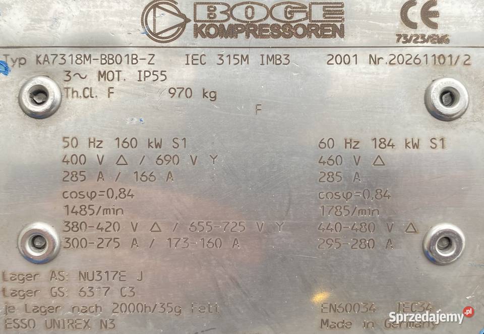 silnik elektryczny 160kW 1485obr 3fazowy Silniki sprzedam