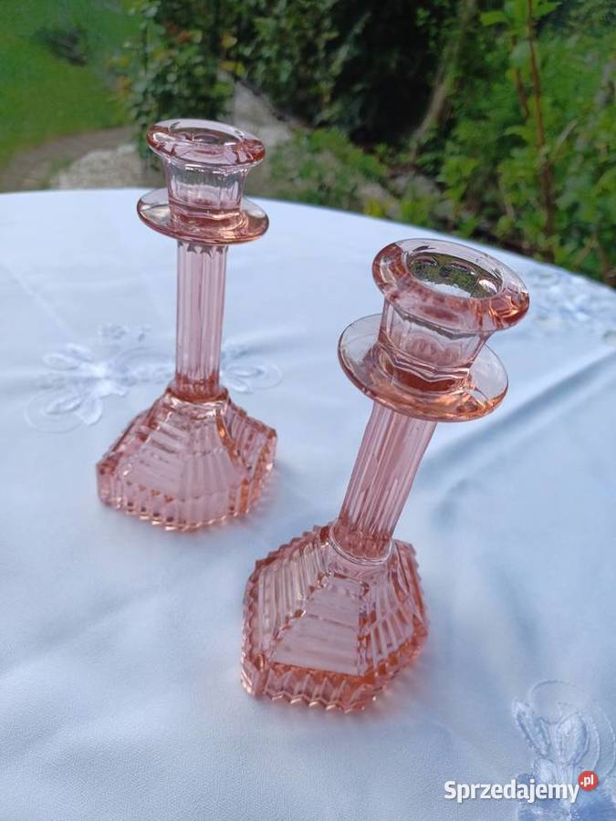 Dwa świeczniki szkło rozalinowe Kolekcja