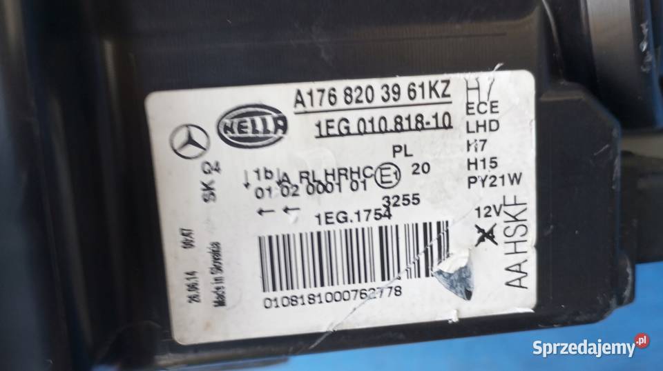 LAMPA REFLEKTOR PRAWY PRZÓD EU MERCEDES W176 A Lampy przednie wielkopolskie Nowy Tomyśl