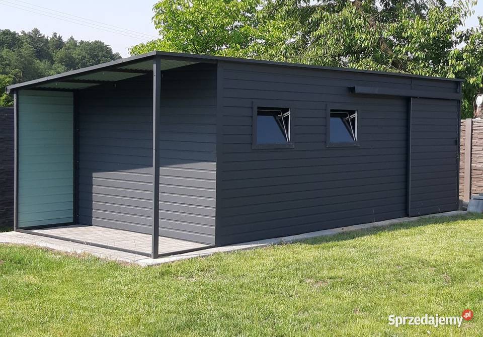 Domek ogrodowy 63m zadaszenie 13 m ciemny grafit Brzeg