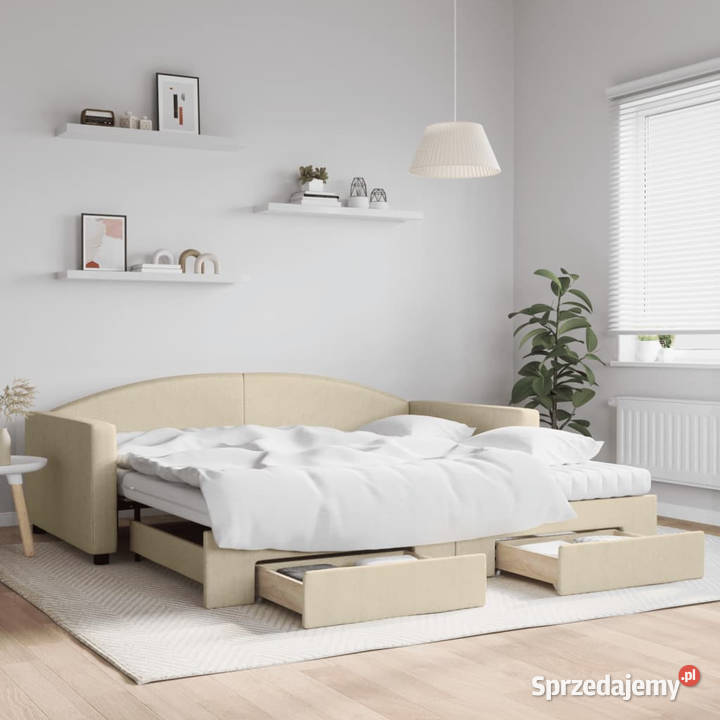 Sofa rozsuwana z szufladami kremowa tkanina Warszawa