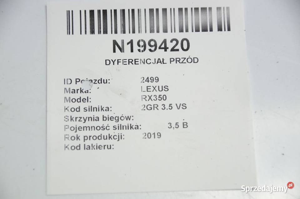 DYFERENCJAŁ PRZÓD LEXUS RX350 35 B Pozostałe kujawsko-pomorskie