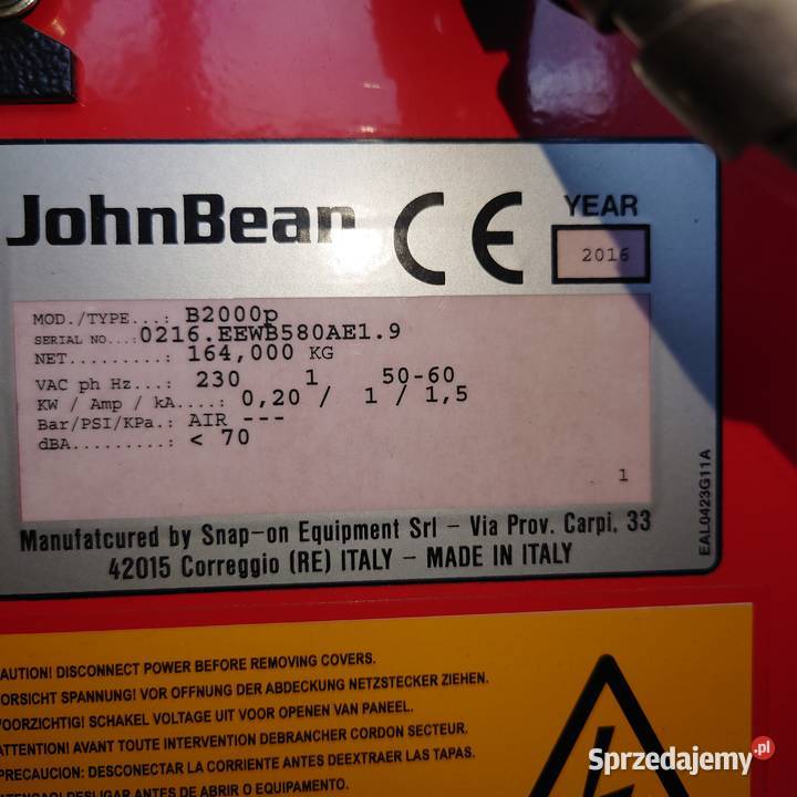 Wyważarka John Bean B2000p plus zmieniarka John Orle