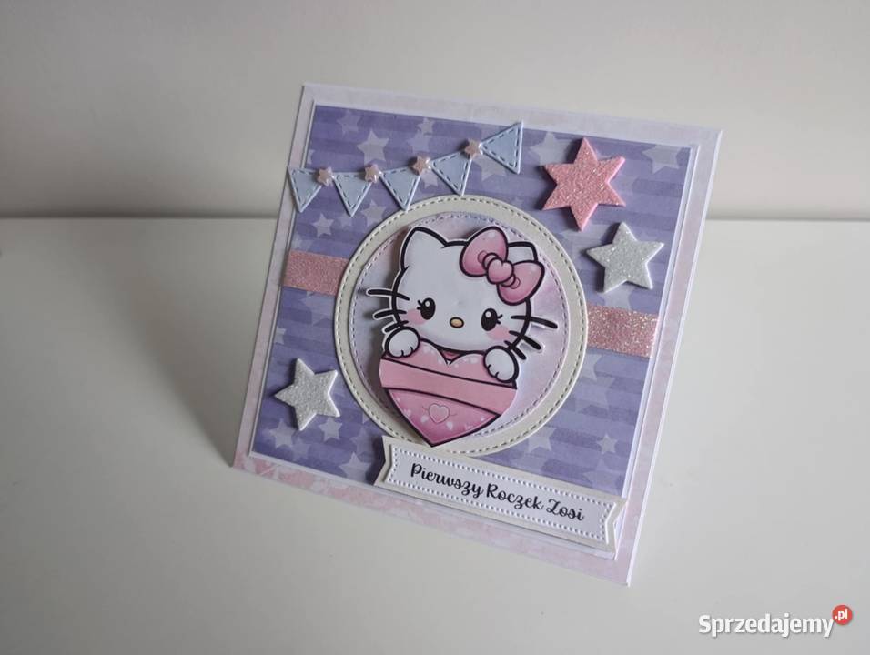 Kartka na urodziny roczek ręcznie robiona Hello Rękodzieło