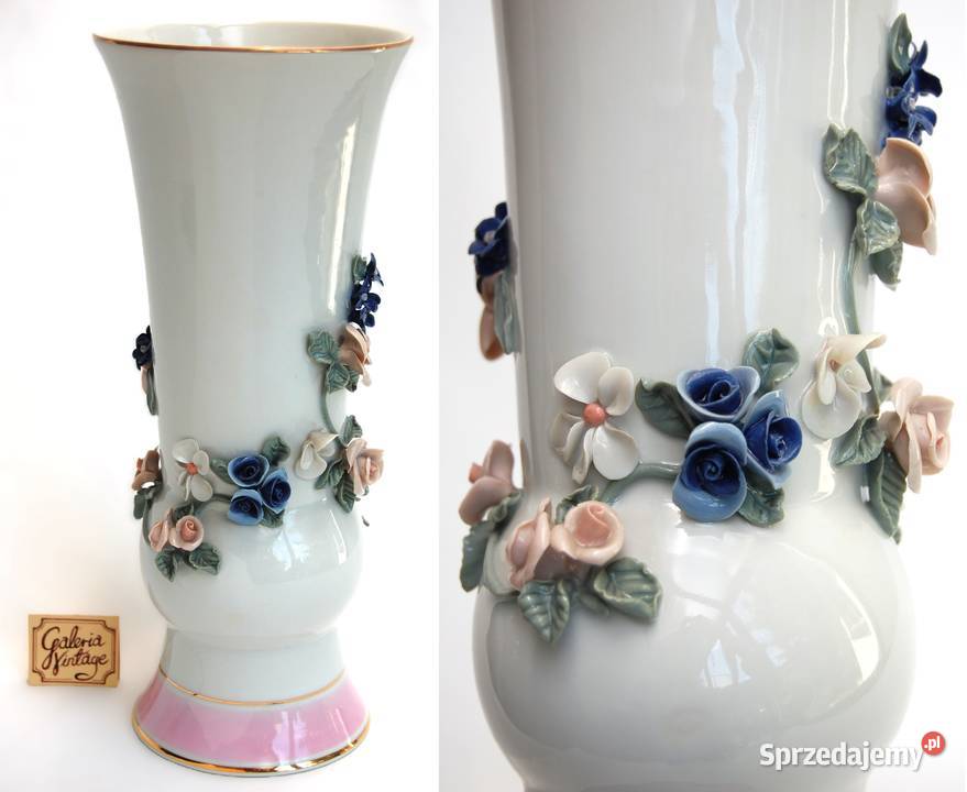 Wazon kwiaty relief recznie zdobiony porcelana Lublin