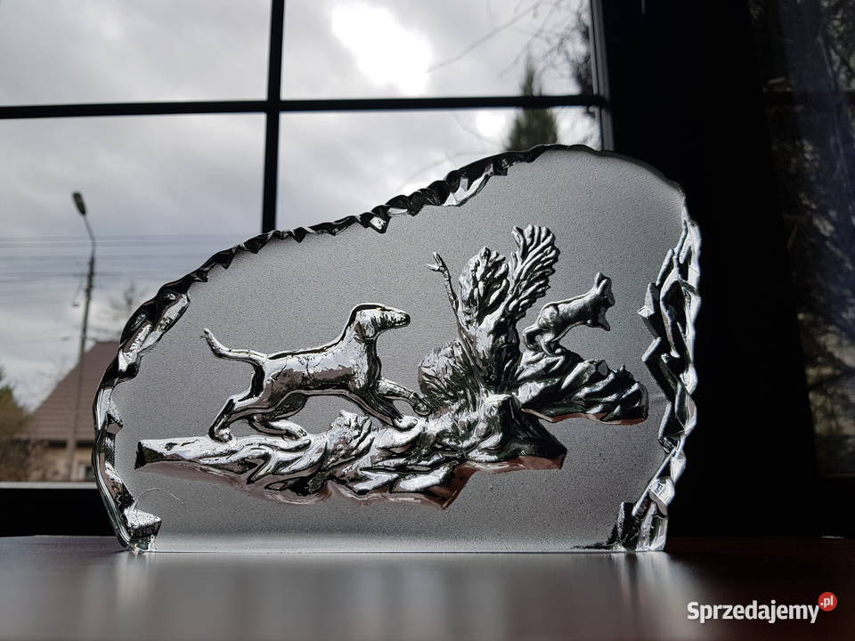 Figurka plakieta Pies i zając szkło Ząbkowice śląskie Dąbrowa Górnicza
