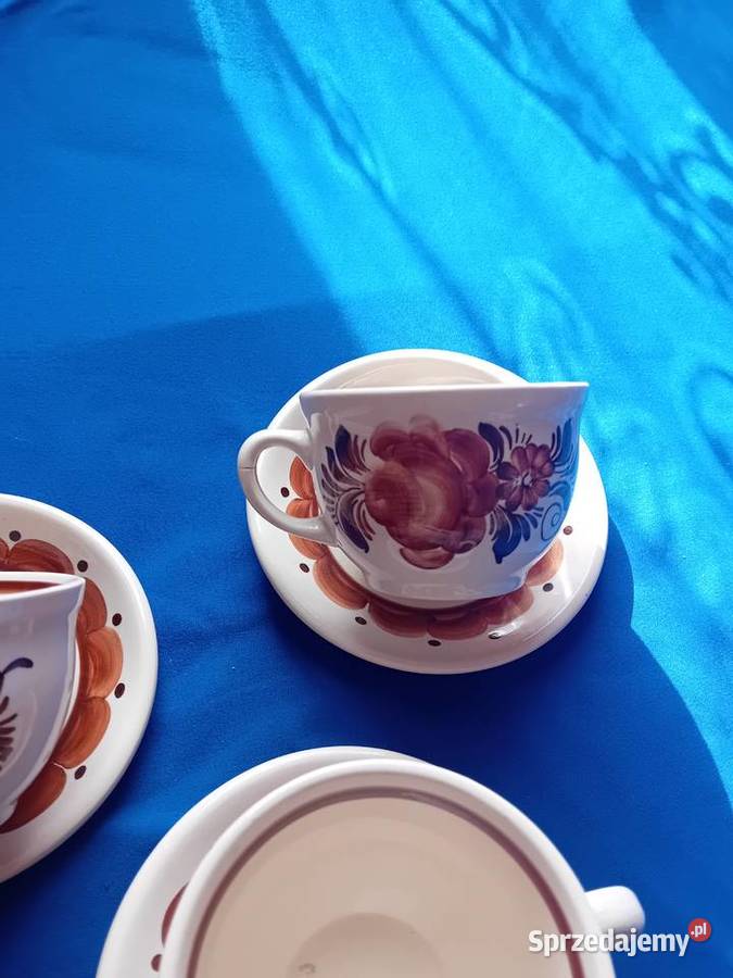 Zestaw 3 fajansowych ręcznie malowanych wielkopolskie Koźminek