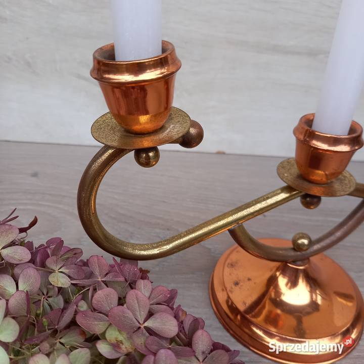 Miedziany świecznik trójramienny Dekoracje i ozdoby Warszawa