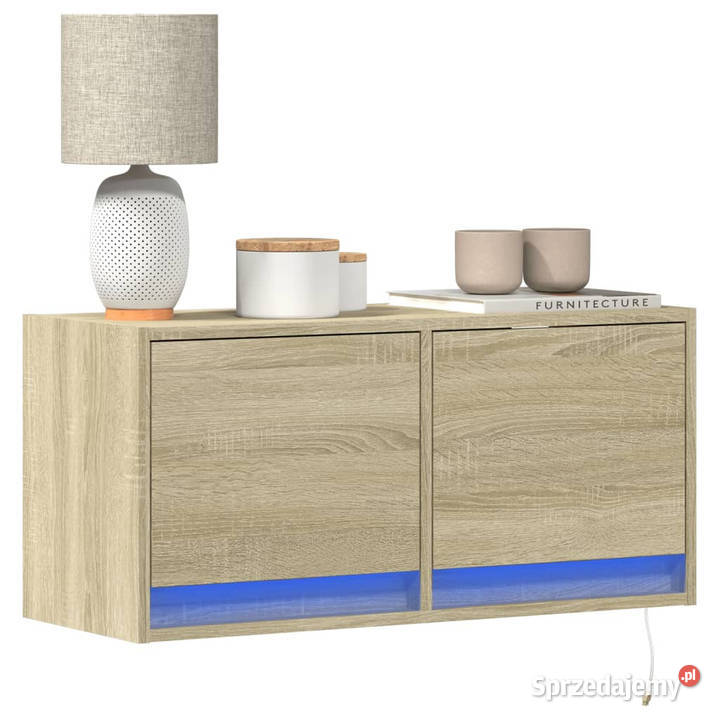 Ścienna szafka TV z LED dąb sonoma 80x31x35 Warszawa