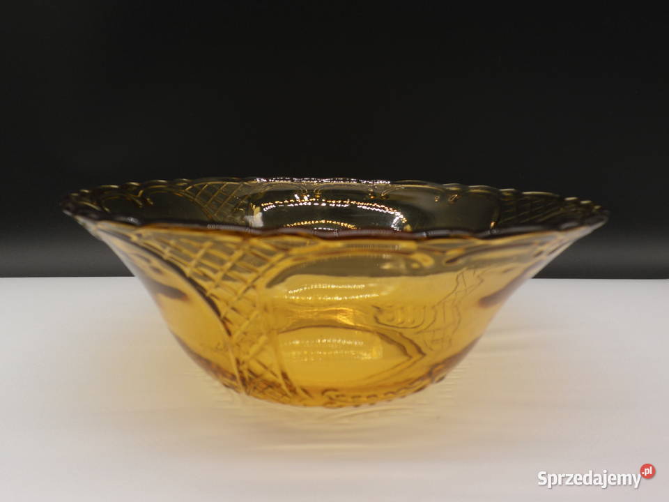 Bursztynowa szklana miska vintage wielkopolskie Raszków
