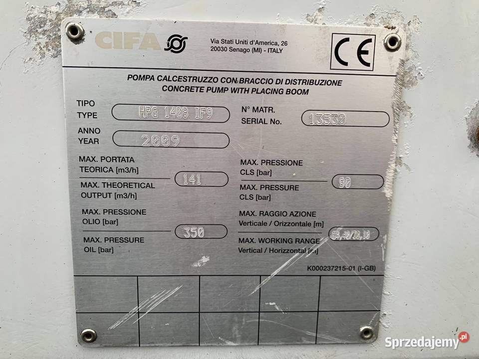 Pompa do betonu CIFA K 35m Mercedes Warszawa sprzedam