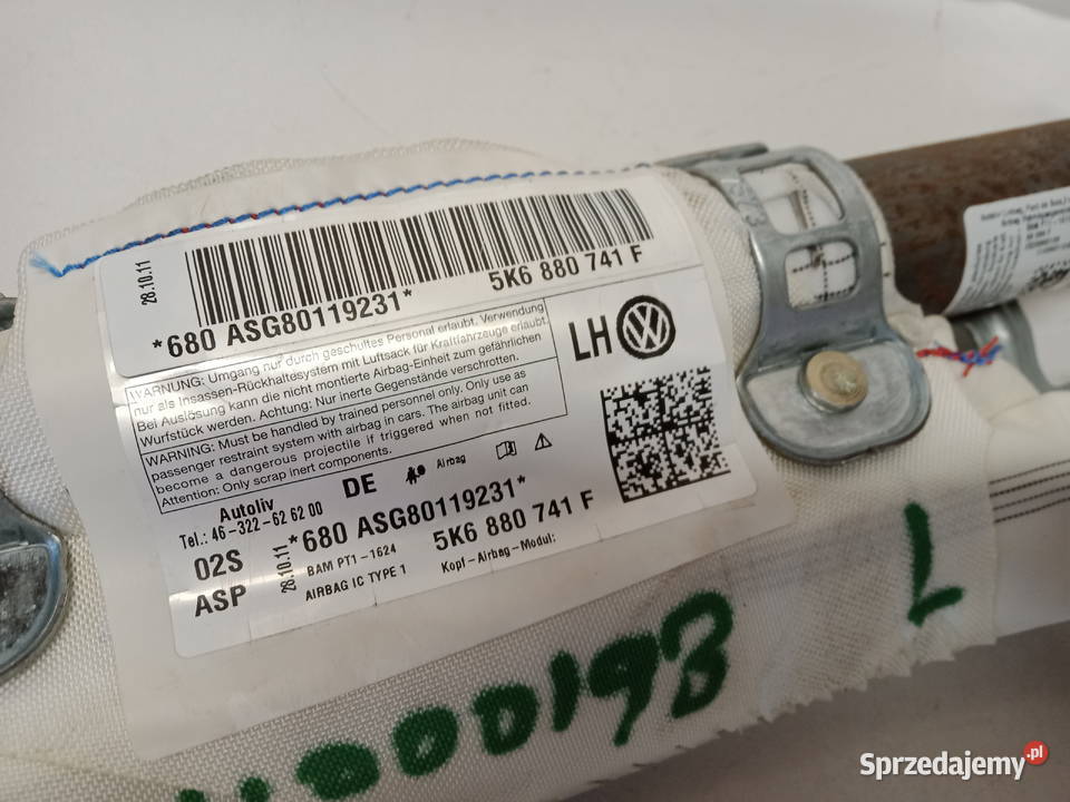 VW GOLF VI HB 5DRZWI KURTYNA POWIETRZNA LEWA wielkopolskie Rakoniewice