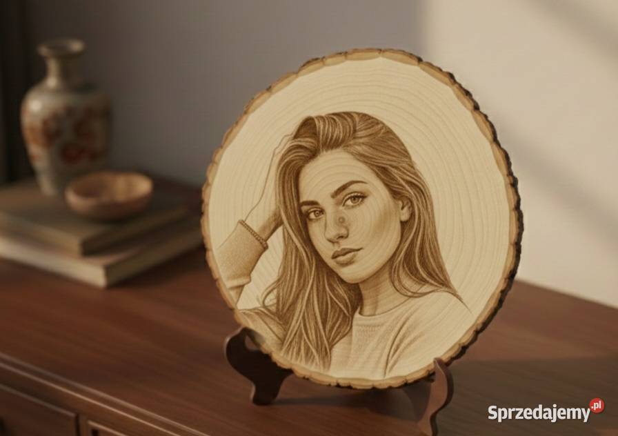 Portret Grawerowany na Drewnie Plaster Brzozy 20