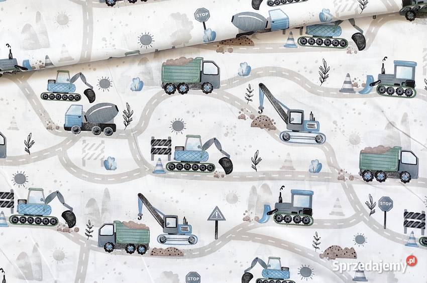 Materiał na pościel chłopca Pojazdy budowlane Lublin sprzedam