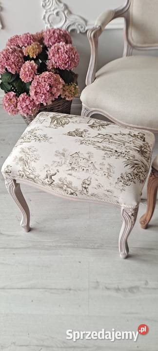 Stylowa pufa taboret fotel len Shabby Chic 47cm Szczecin