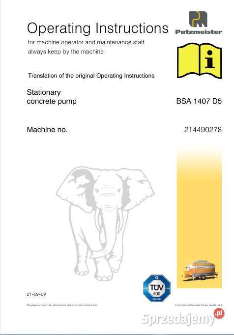 Putzmaister BA1407D instrukcja obsługi świętokrzyskie Kielce