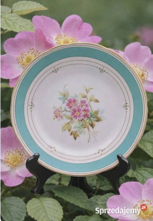 Śliczny talerz z bordiurą w kolorze Tiffany Blue Pabianice