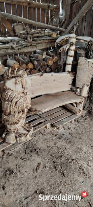 Ławka ogrodowa z rzeźbą rękodzieło sprzedam
