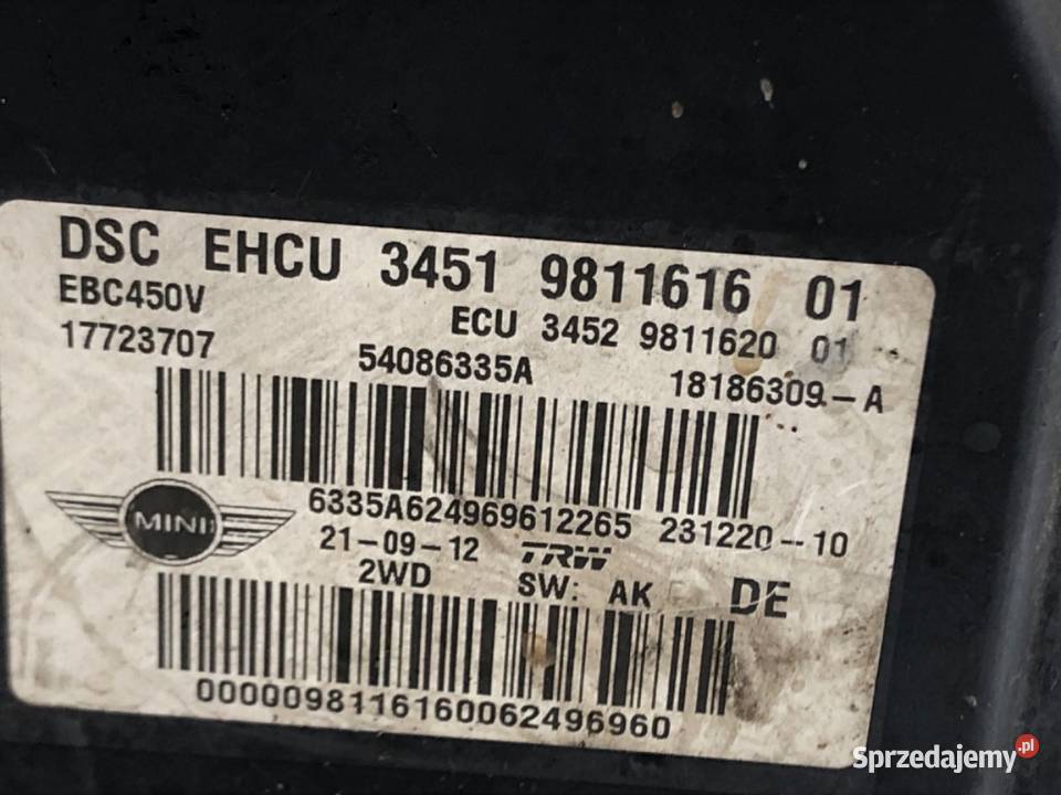 POMPA ABS MINI CLUBMAN R55 9811616 16 112 0615 osobowe Układ ABS i ESP podkarpackie