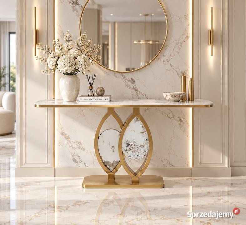 Konsola glamour Althea 160 ze złotą owalną Meble Golkowice