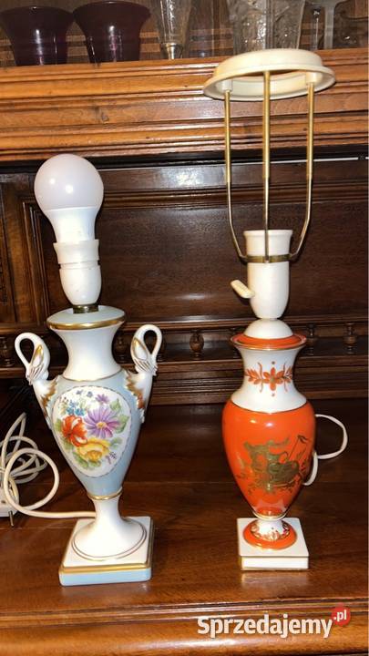 Lampa z łabędziami Syg Kaiser Błękitna złocona z Gdańsk