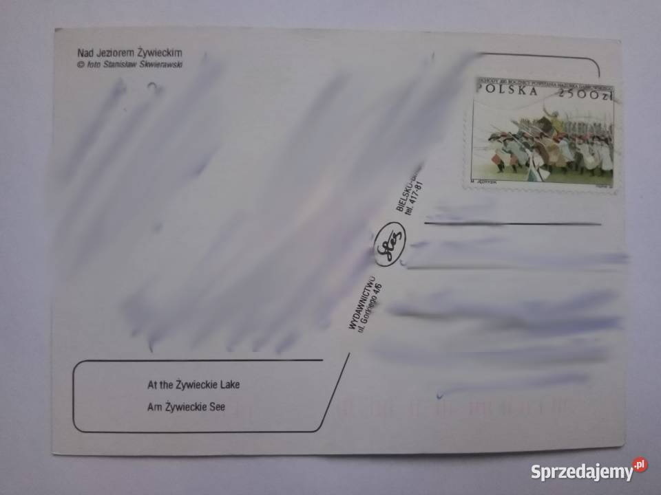 Pocztówka z Jeziorem Żywieckim Znaczek Dąbrowa Górnicza sprzedam