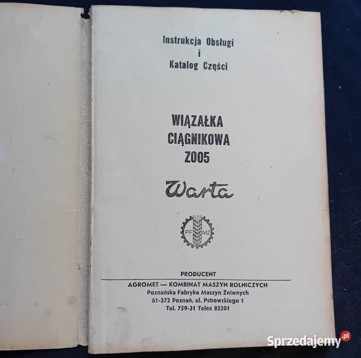 Wiązałka ciągnikowa Z005 Wc5 instrukcja obsługi Koźminek sprzedam