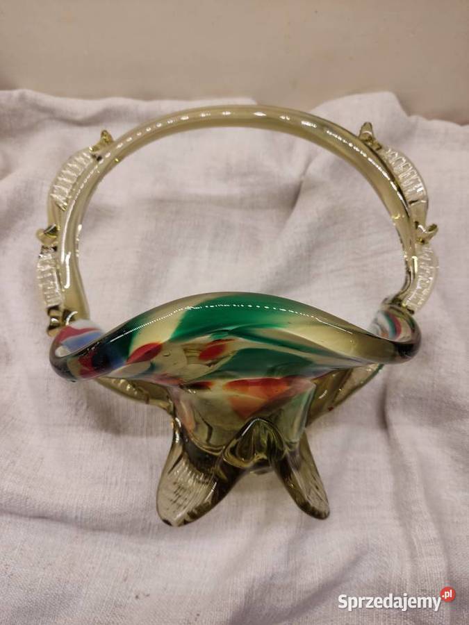 Koszyk szklany kolorowy Ząbkowice PRL