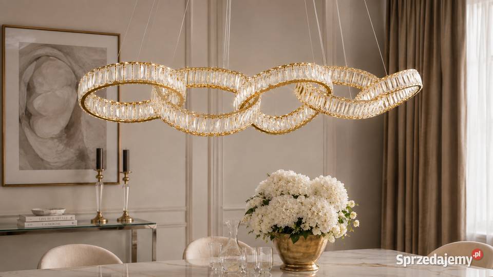 Żyrandol kryształowy złoty glamour podłużna Lampy wiszące Warszawa