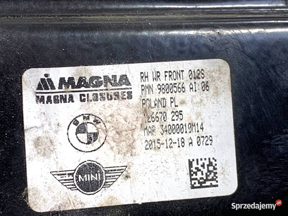 PODNOŚNIK SZYBY PRAWY PRZÓD MINI COUNTRYMAN R60 osobowe podkarpackie