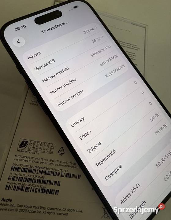 iPhone 15 pro 128 GB titanium black Nowa Sól