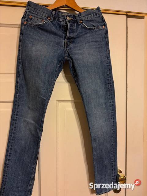 Jeansy męskie w28 L32 granatowe z przetarciami