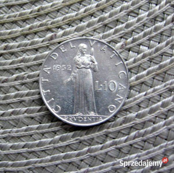 Watykan 10 Lirów 1952r Papież Pius XII Ładna Kalisz