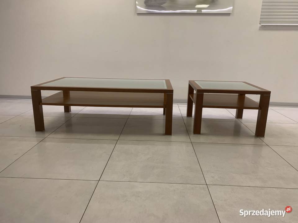 ZESTAW 2 STOLIKÓW KAWOWYCH DREWNO SZKŁO Stoliki kawowe i ławy Kalety