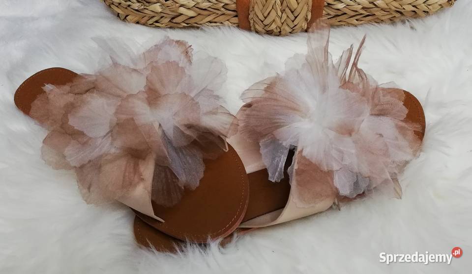 klapki brązowe duży kwiat mazowieckie Warszawa