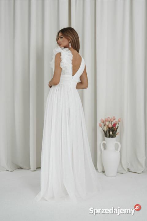 Suknia ślubna ivory z rozcięciem zdobione ramię Jelenia Góra