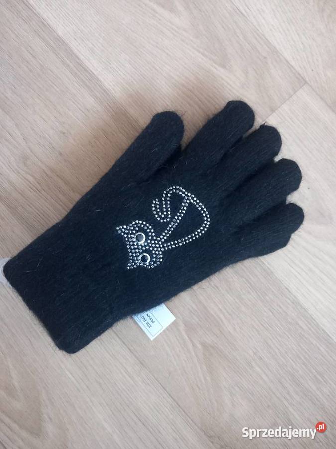 czarne rękawiczki z kotem Aura Via