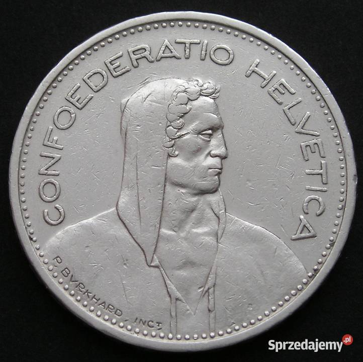 Szwajcaria 5 franków 1932 srebro Łódź
