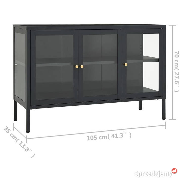 Szafka boczna antracytowa 105x35x70 stal i szkło